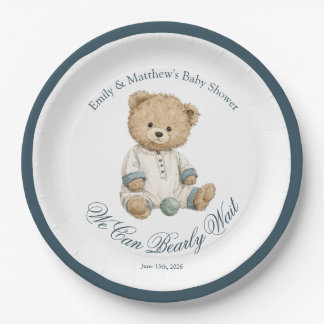 Cute Elegant Bear Baby Shower Paper Plate