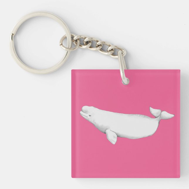 Cute Elegant Beluga Whale Book Illustration Pink Key Ring (Front)