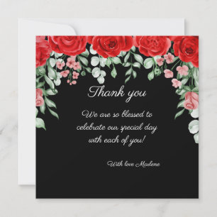 Cute Elegant Black And Red Floral Wedding Thank You Card