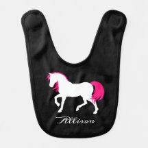 Cute Elegant Black White & Hot Pink Horse Add Name