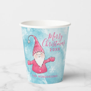 Cute Elegant Blue and Pink Merry Christmas Paper Cups
