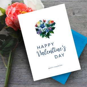 Cute Elegant Blue Shades Colourful Floral Heart  Card