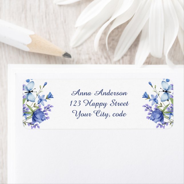 Cute Elegant Blue Wildflowers Meadow Return Address Label (Insitu)