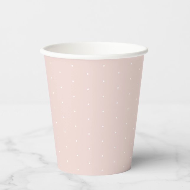 Cute elegant blush pink white tiny polka dots  paper cups (Front)
