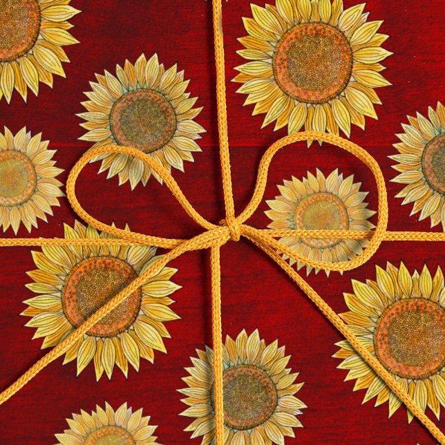  Cute Elegant Boho Farmhouse Wood Rustic Sunflower Wrapping Paper (Creator Uploaded)