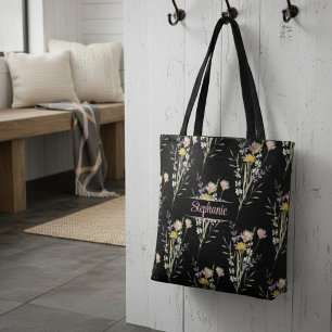 Cute Elegant Boho Wildflowers Personalised  Tote Bag