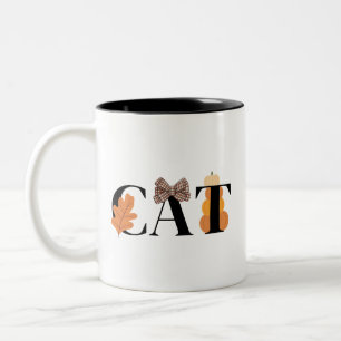Cute Elegant Cat Fall Autumn Two-Tone Coffee Mug