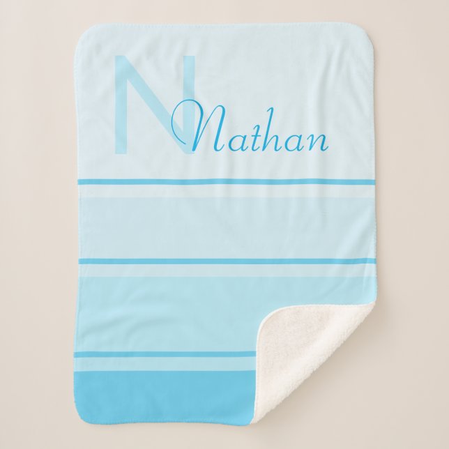 Cute Elegant Custom Baby Blue Monogram Name Sherpa Blanket (Front)