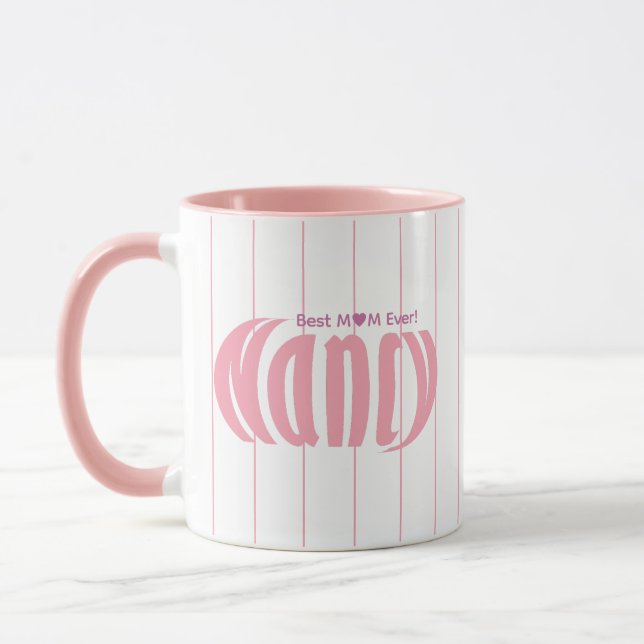 Cute Elegant Customised "Nancy" Light Pink Stripes Mug (Left)