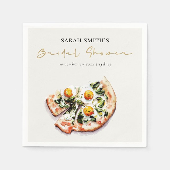 Cute Elegant Egg Basil Pizza Bridal Shower Party Napkin (Front)