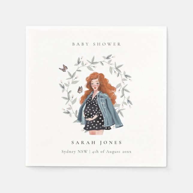 Cute Elegant Expectant Women Foliage Baby Shower Napkin (Front)