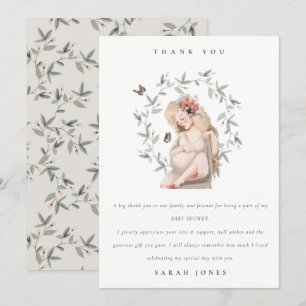Cute Elegant Expectant Women Foliage Baby Shower Thank You Card