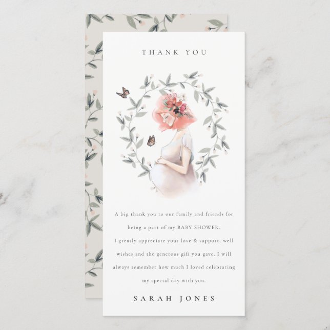 Cute Elegant Expectant Women Foliage Baby Shower Thank You Card (Front/Back)