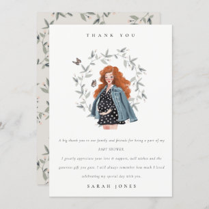 Cute Elegant Expectant Women Foliage Baby Shower Thank You Card