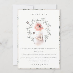 Cute Elegant Expectant Women Foliage Baby Shower Thank You Card