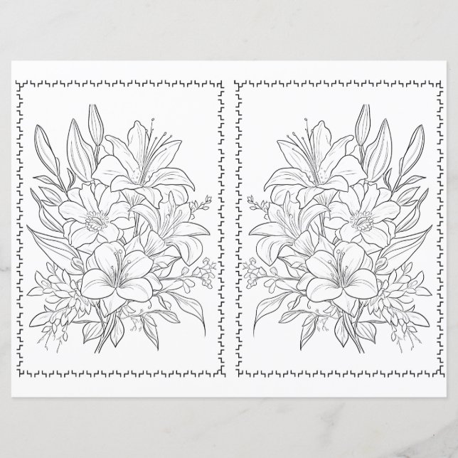 Cute Elegant Floral Easy Colouring Page  (Front)