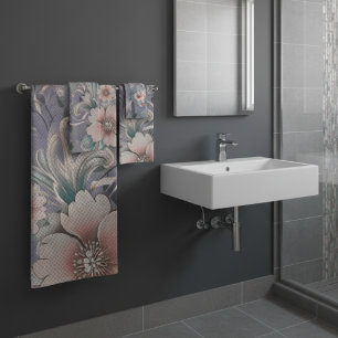 Cute Elegant Floral Gingham Pattern  Bath Towel Set