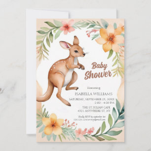 Cute Elegant Floral Kangaroo Baby Shower Invitation