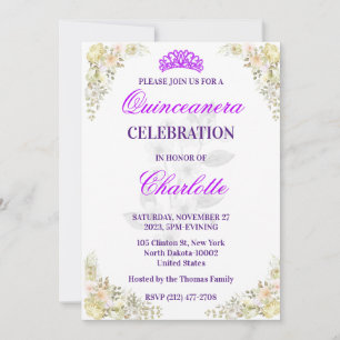 Cute Elegant Floral Quinceanera For Girl Birthday Invitation