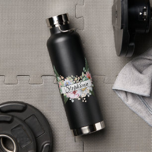 Cute Elegant Flowers and Leaves Personalised Name Water Bottle