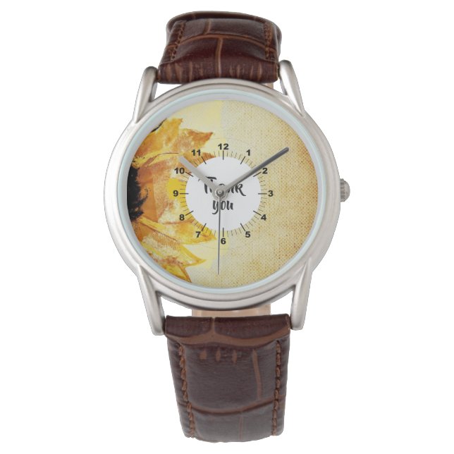 Cute Elegant Girly Modern Sunflowers Thank You Watch (Front)
