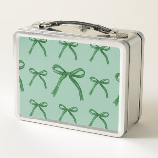 Cute elegant green bow pattern Metal Lunchbox