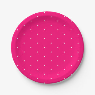 Cute elegant hot pink white tiny polka dots paper plate