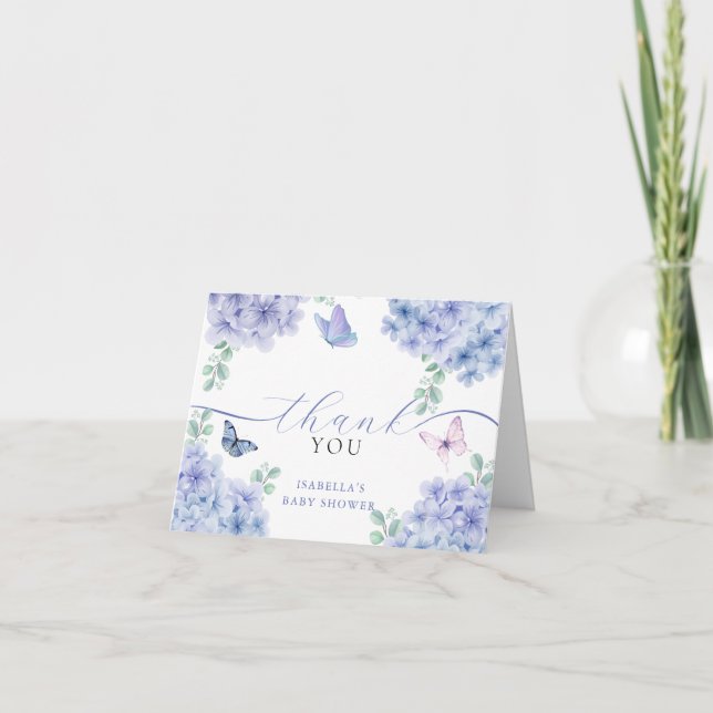 Cute Elegant Hydrangea Floral Garden Baby Shower  Thank You Card (Front)