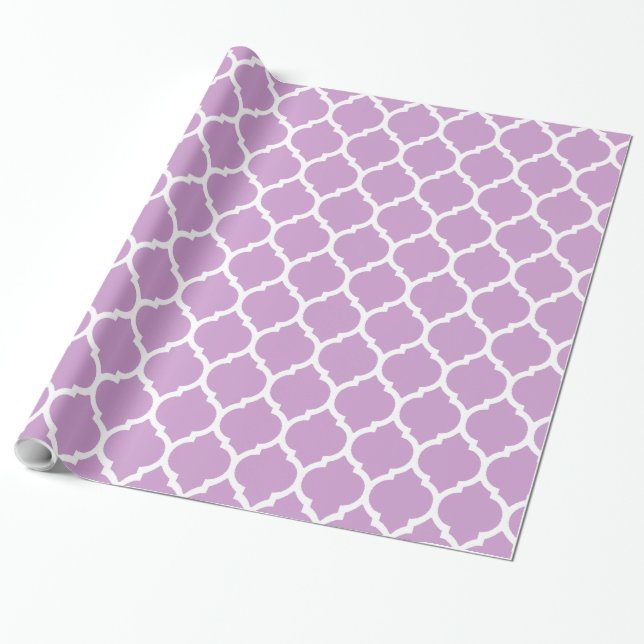 Cute Elegant Lavender Moroccan Quatrefoil Pattern Wrapping Paper (Unrolled)