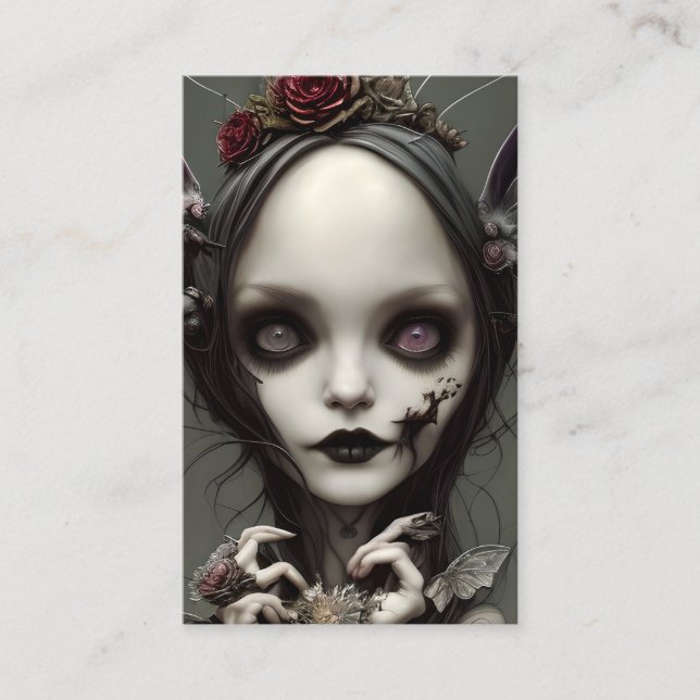 Cute Elegant Little Gothic Witch Fae Faery Artwork Business Card (Front)