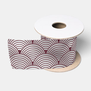 Cute Elegant Maroon Grey Art Deco Pattern Satin Ribbon