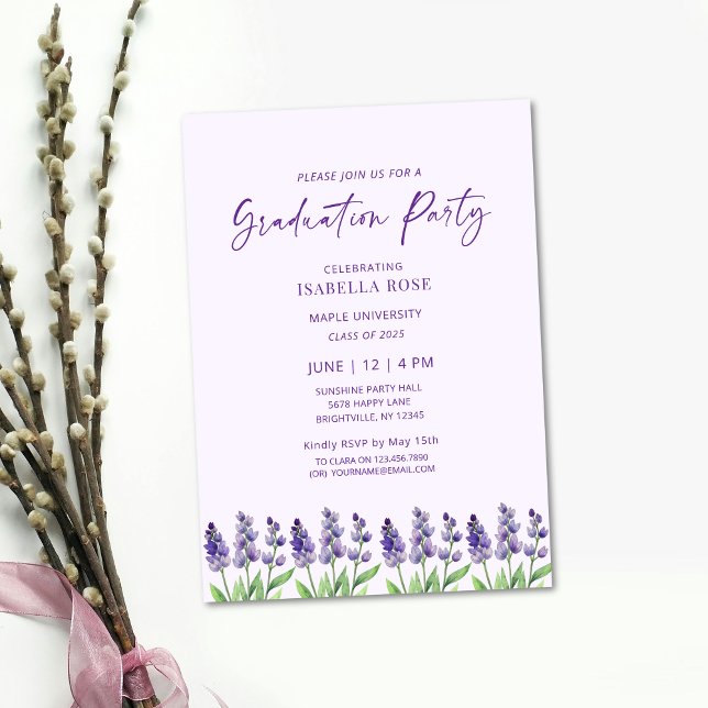 Cute Elegant Minimal Floral Graduation Party Invitation (cute floral graduation paty invitations, high school graduation invitations, senior graduation invit)
