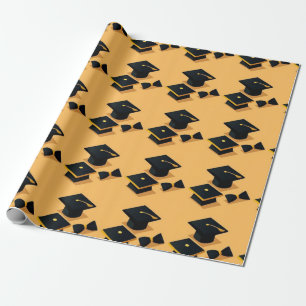 Cute Elegant Modern Black & Yellow Graduation cap  Wrapping Paper