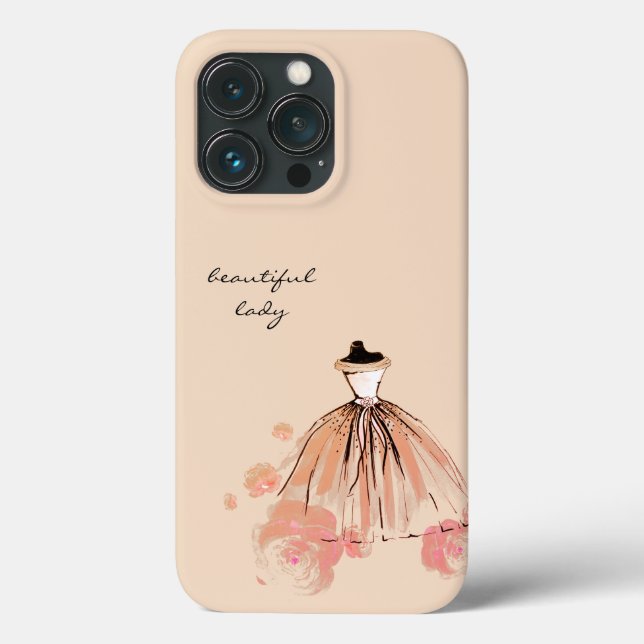 Cute Elegant Modern Girly Pink Flowers and Dress Case-Mate iPhone Case (Back)
