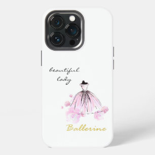 cute elegant modern girly pink flowers and dress iPhone 13 pro case