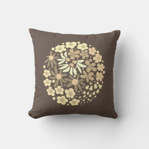 Cute Elegant Modern Retro Brown Beige Flowers Cushion