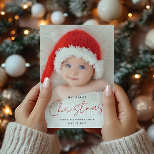 Cute Elegant My First Christmas Baby Photo Holiday Card