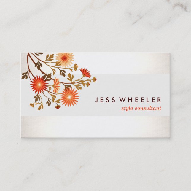 Cute Elegant Orange Wildflowers Floral Business Card (Front)