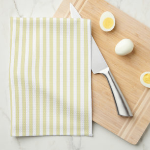 Cute Elegant Pale Goldenrod and White Striped Tea Towel