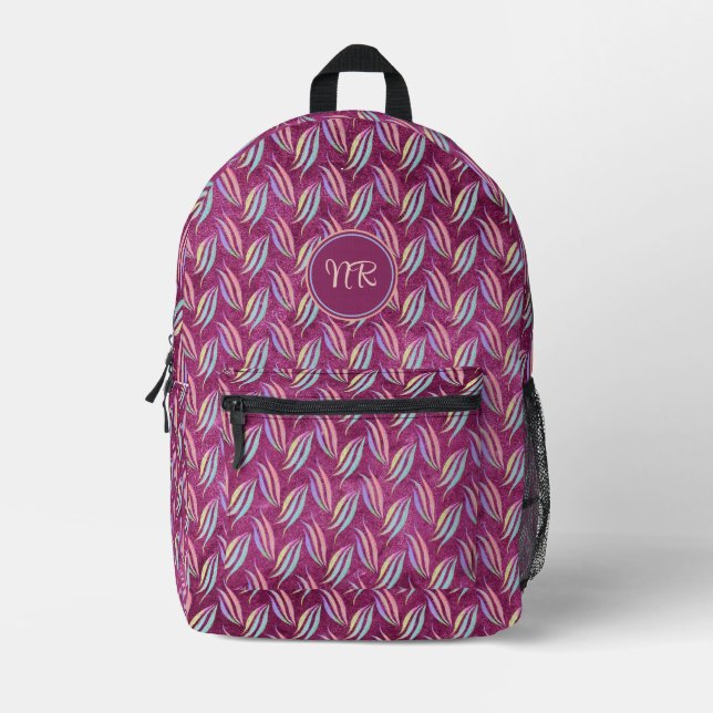 Cute Elegant Pastel Pink Abstract Pattern Monogram Printed Backpack (Front)