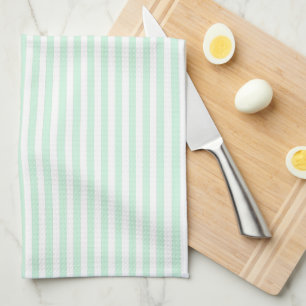 Cute Elegant Peppermint Green White Cabana Stripes Tea Towel