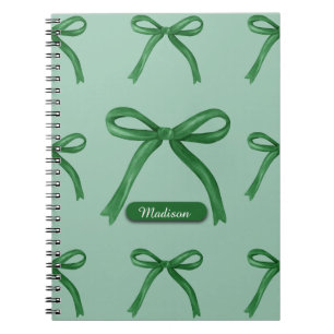Cute elegant personalised green bow pattern notebook