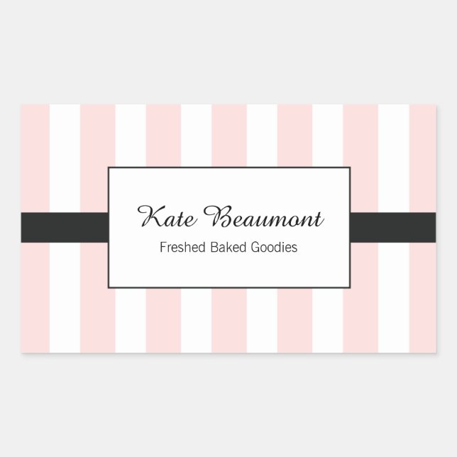 Cute Elegant Pink and White Stripes Rectangular Sticker (Front)