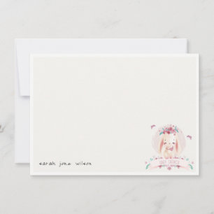 Cute Elegant Pink Floral Bunny & Birds Baby Shower Card