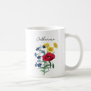 Cute Elegant Poppy Bluebells Daisy Flowers Name Coffee Mug