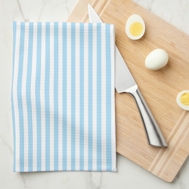 Cute Elegant Powder Blue and White Striped Tea Towel (Quarter Fold)
