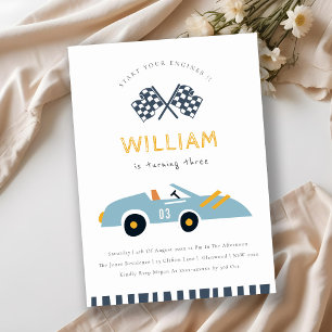 Cute Elegant Race Car Kids Any Age Birthday Invite