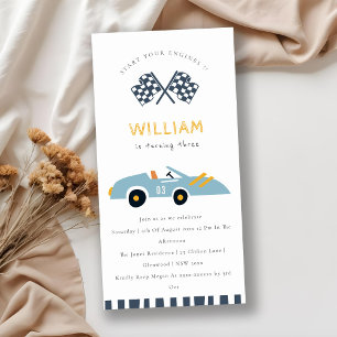 Cute Elegant Race Car Kids Any Age Birthday Invite