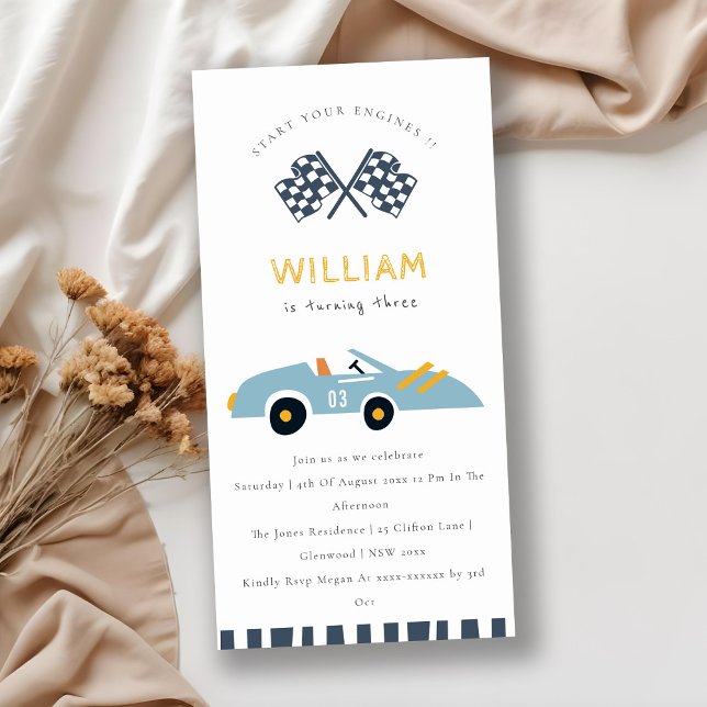 Cute Elegant Race Car Kids Any Age Birthday Invite (Creator Uploaded)
