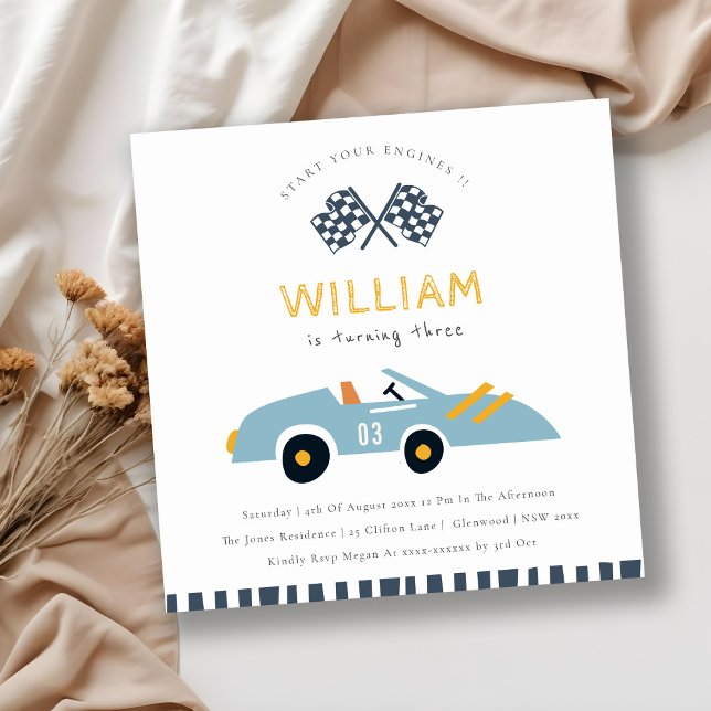Cute Elegant Race Car Kids Any Age Birthday Invite (Creator Uploaded)